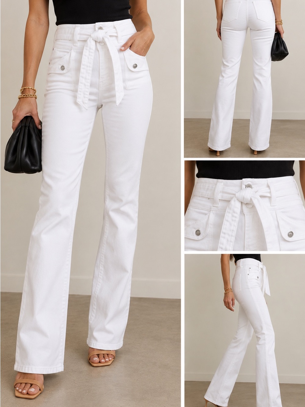 Veronica Beard Giselle Belted High Rise Flare Jeans White Size 26